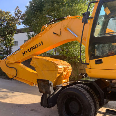 HYUNDAI 210W-7 Old Wheel Excavator , Used Construction Equipment 124KW For Mining